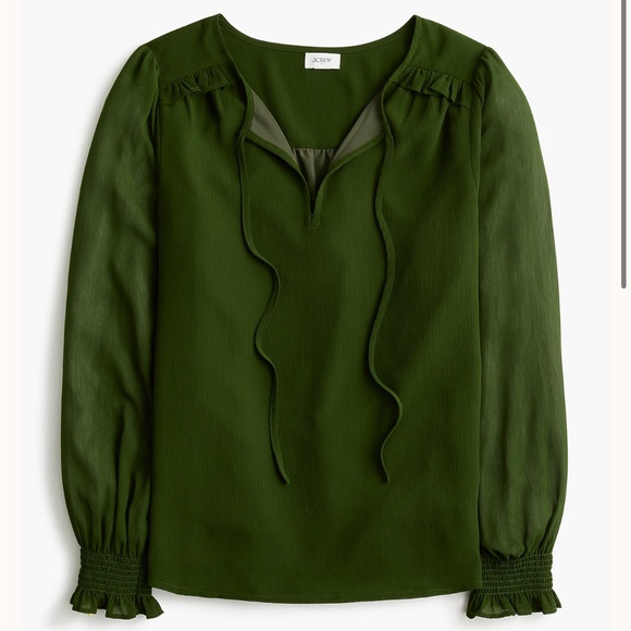 J. Crew Tops - J. Crew Tie-front long-sleeve top XXS Green